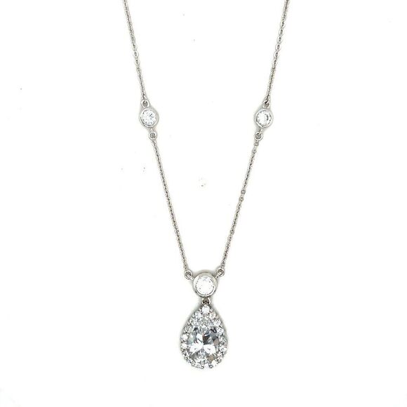 Stunning Silver 925 Round & Teardrop Cz Necklace - Picture 1 of 8